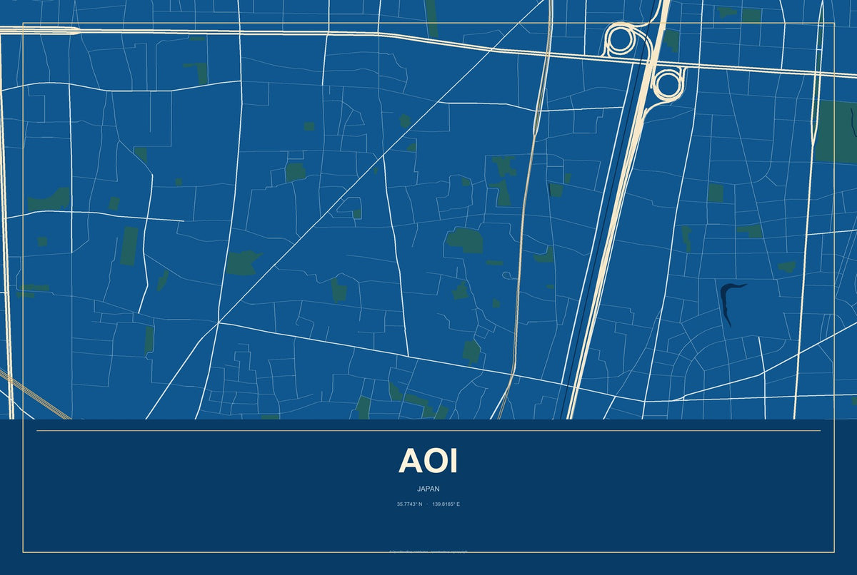 Aoi, Japan City Map Aluminum Sign in Harbor Cobalt style