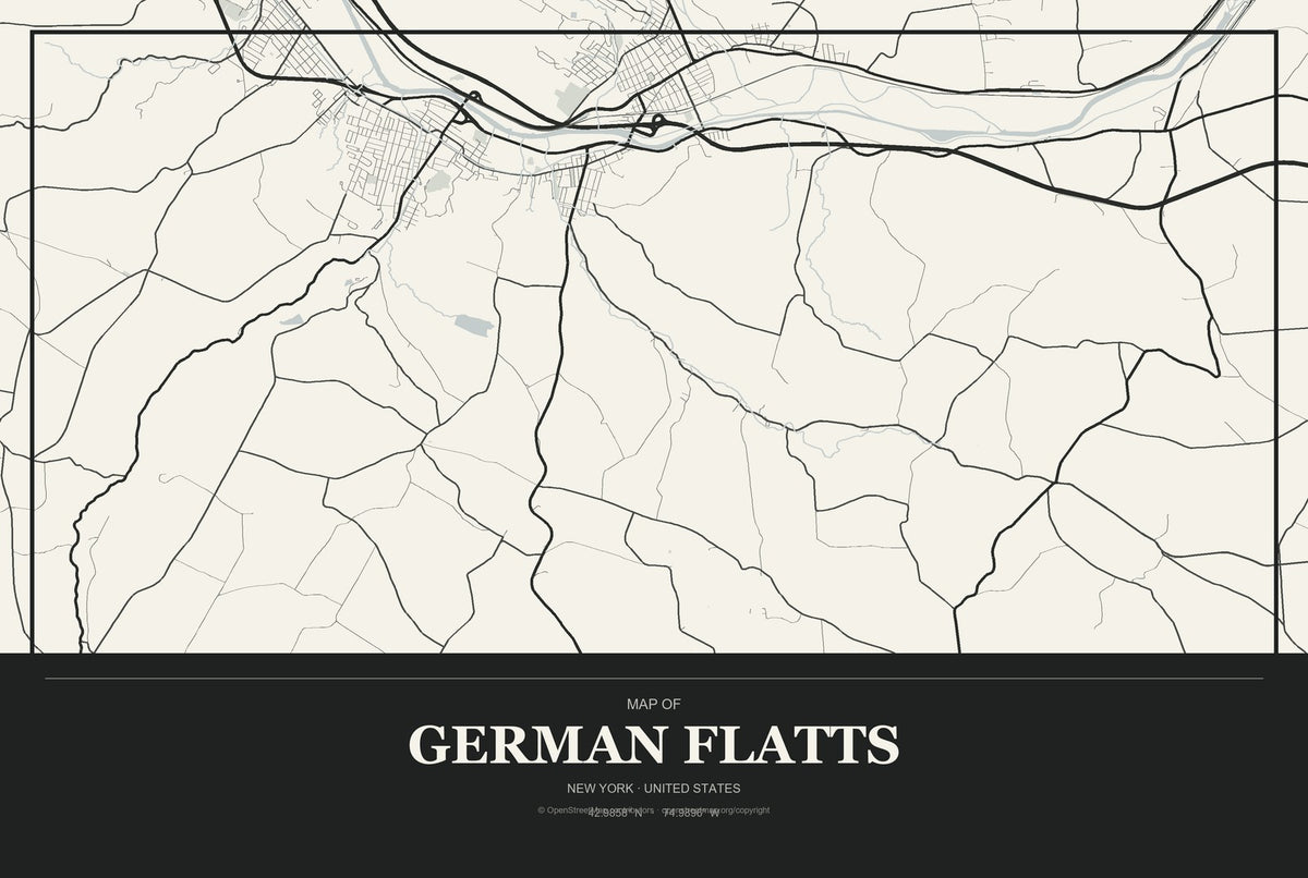 German Flatts, New York City Map Aluminum Sign in Museum Plaque style