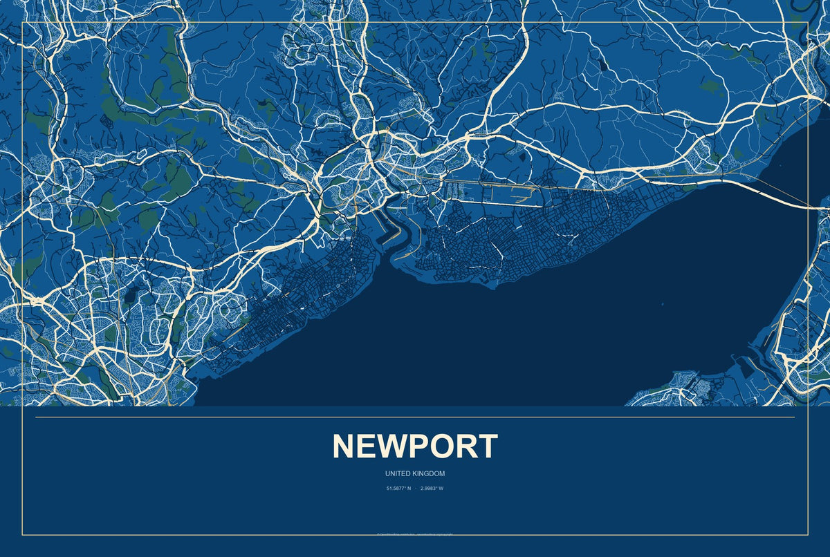 Newport, England, United Kingdom City Map Aluminum Sign in Harbor Cobalt style