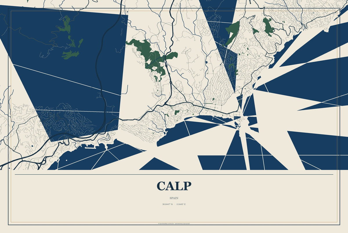 Calp, Spain City Map Aluminum Sign in Coastal Cutout style