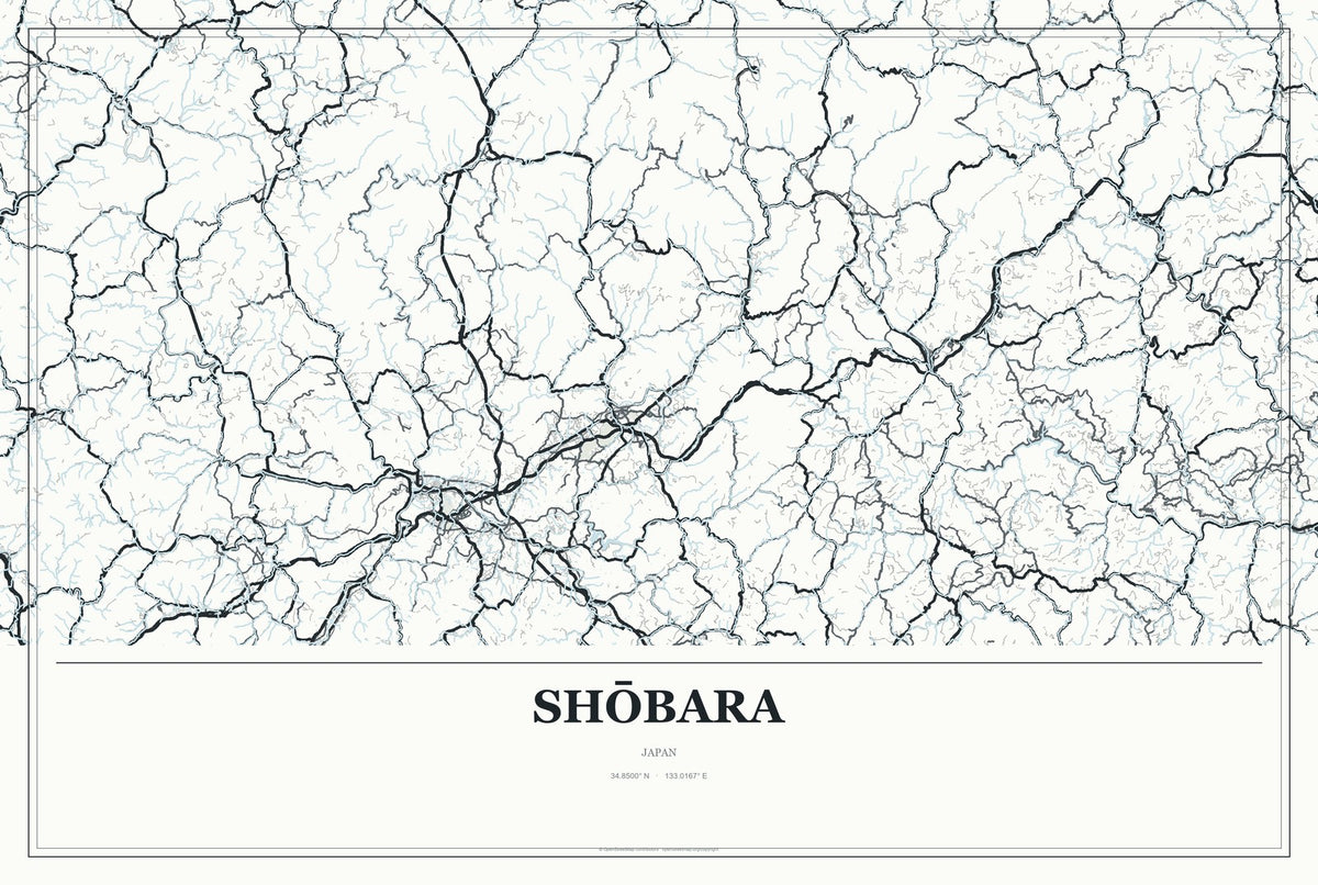 Shōbara, Japan City Map Aluminum Sign in Gallery Air style