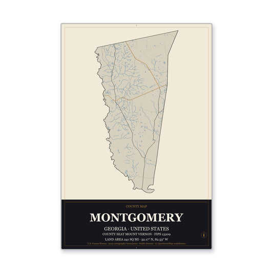 Montgomery County, Georgia Map Aluminum Sign in Museum Plaque style