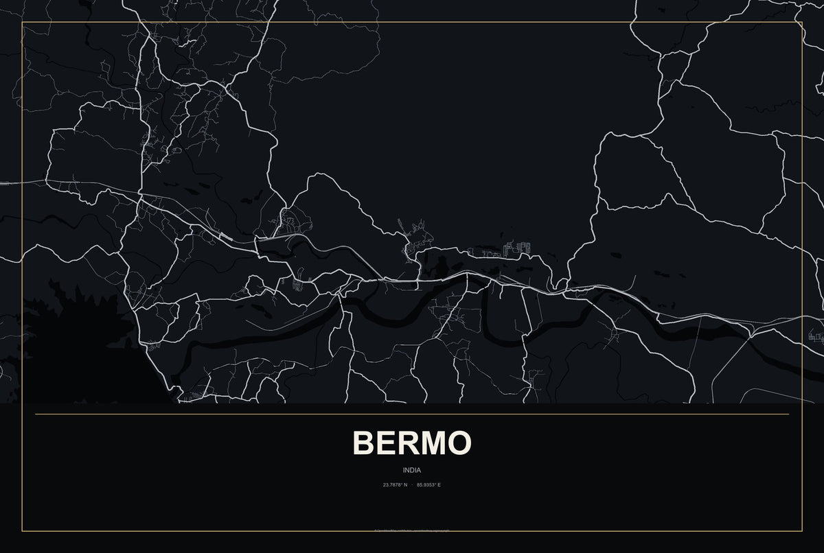 Bermo, India City Map Aluminum Sign in Metropolitan Noir style