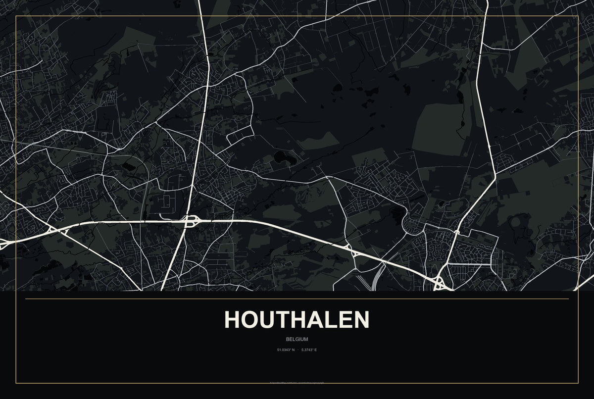 Houthalen, Belgium City Map Aluminum Sign in Metropolitan Noir style