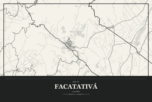 Facatativá, Colombia City Map Aluminum Sign in Museum Plaque style
