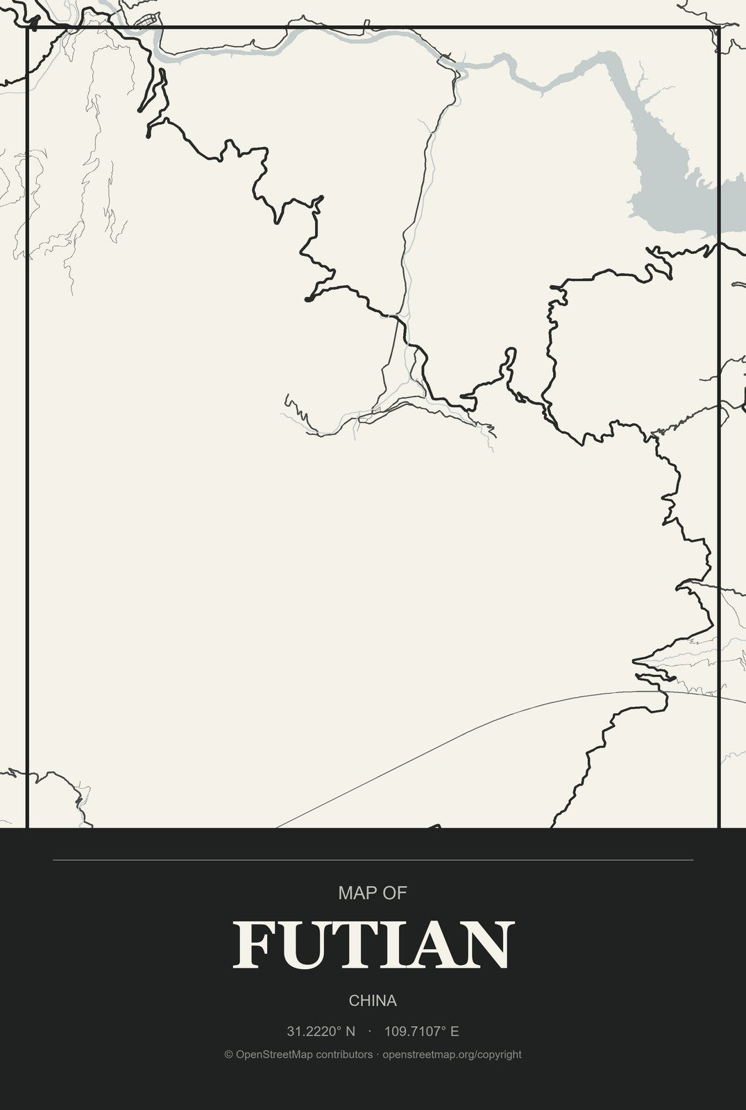 Futian, China City Map Aluminum Sign in Museum Plaque style