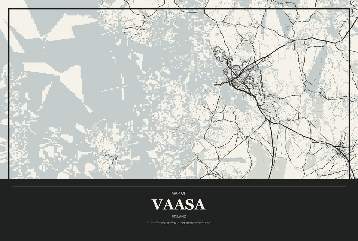 Vaasa, Finland City Map Aluminum Sign in Museum Plaque style