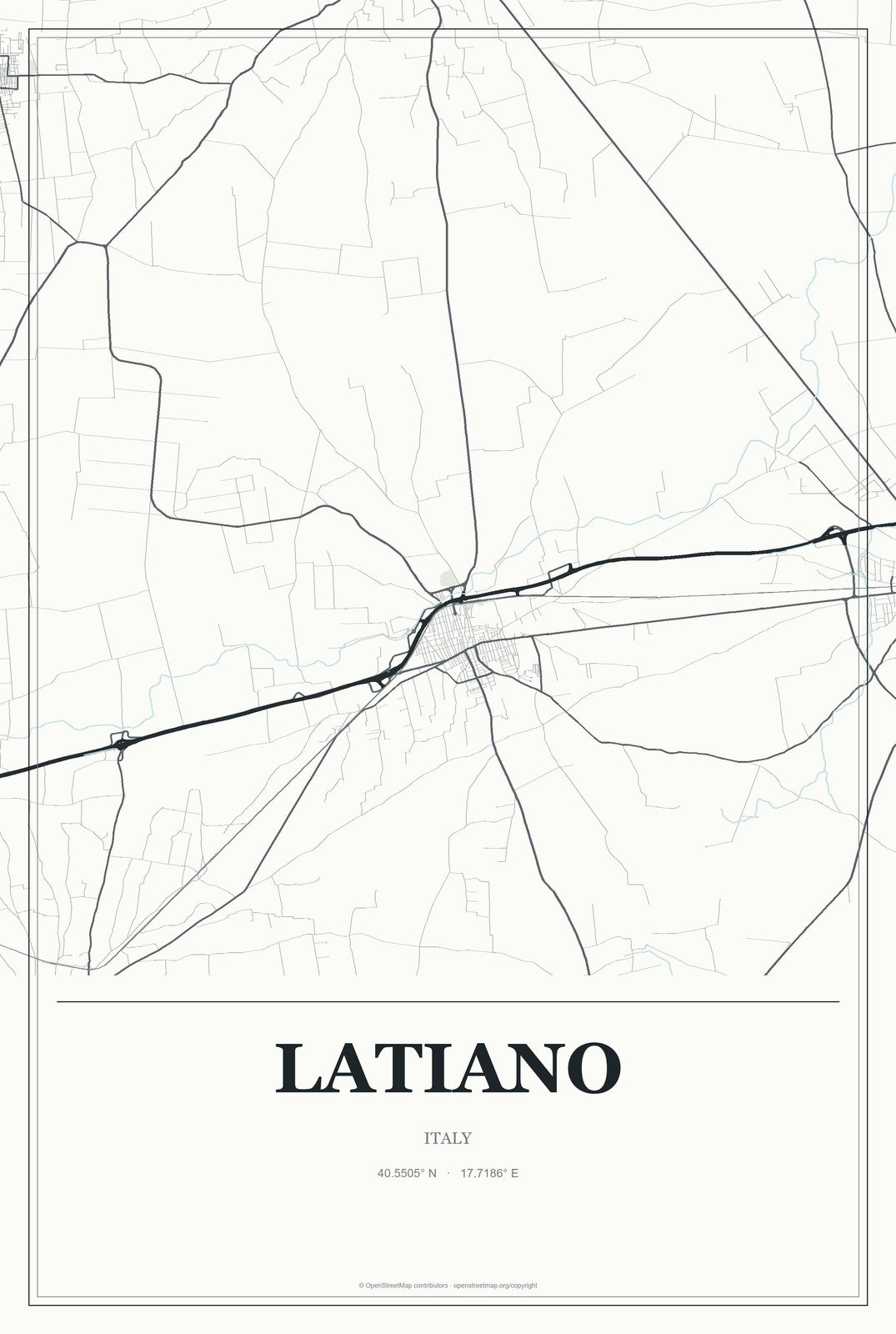 Latiano, Italy City Map Aluminum Sign in Gallery Air style