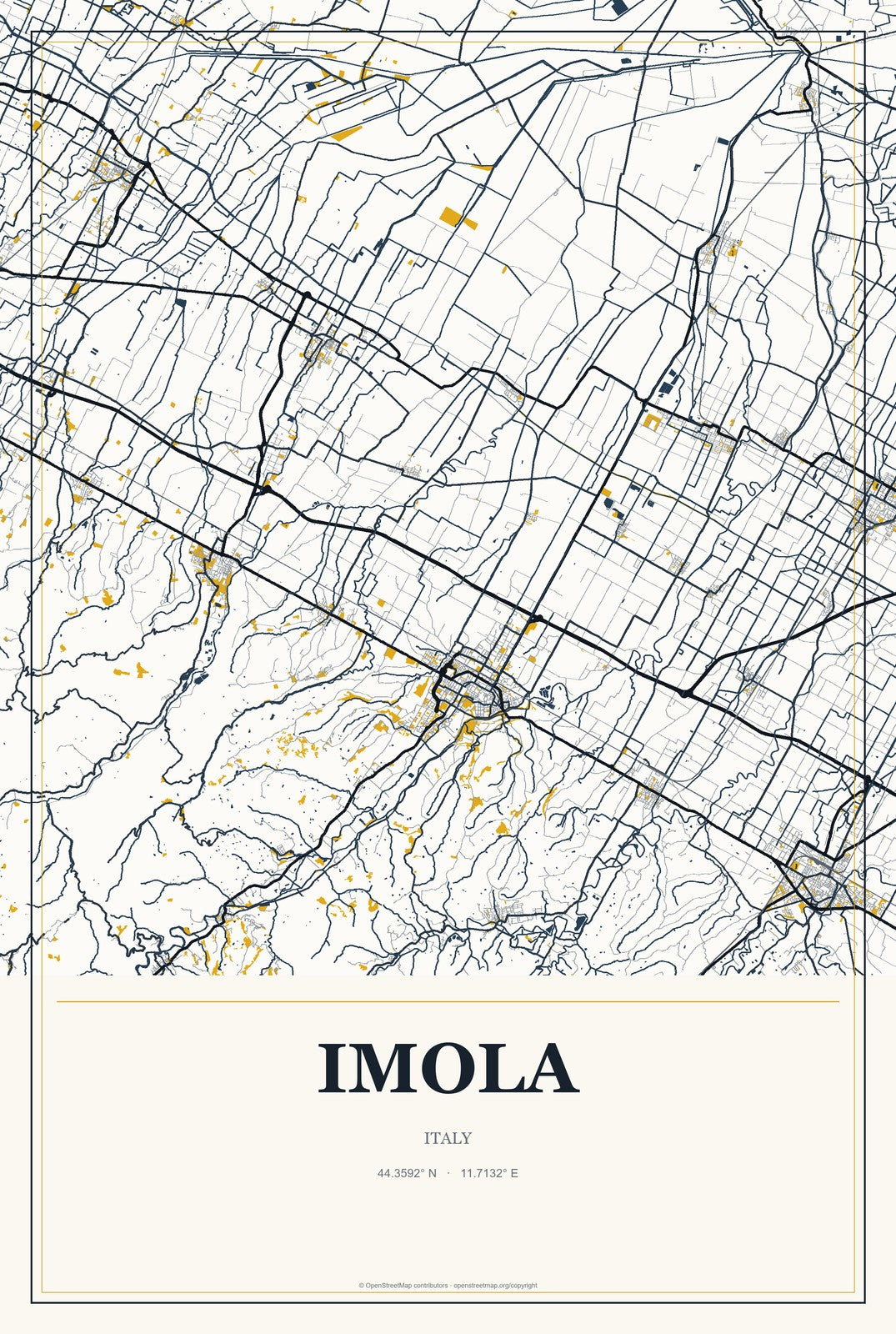 Imola, Italy City Map Aluminum Sign in Citrine Modern style