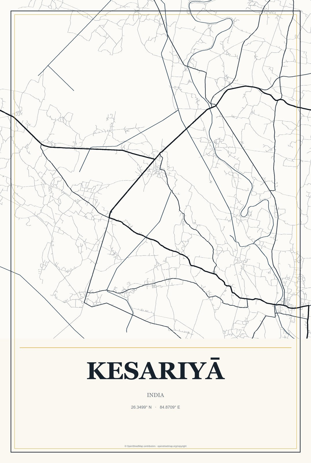 Kesariyā, India City Map Aluminum Sign in Citrine Modern style