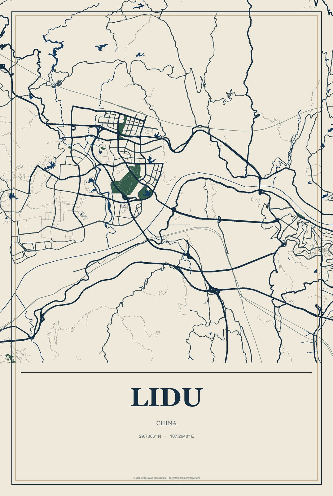Lidu, China City Map Aluminum Sign in Coastal Cutout style