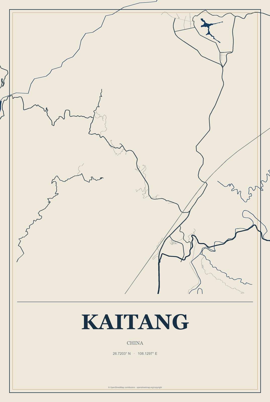Kaitang, China City Map Aluminum Sign in Coastal Cutout style