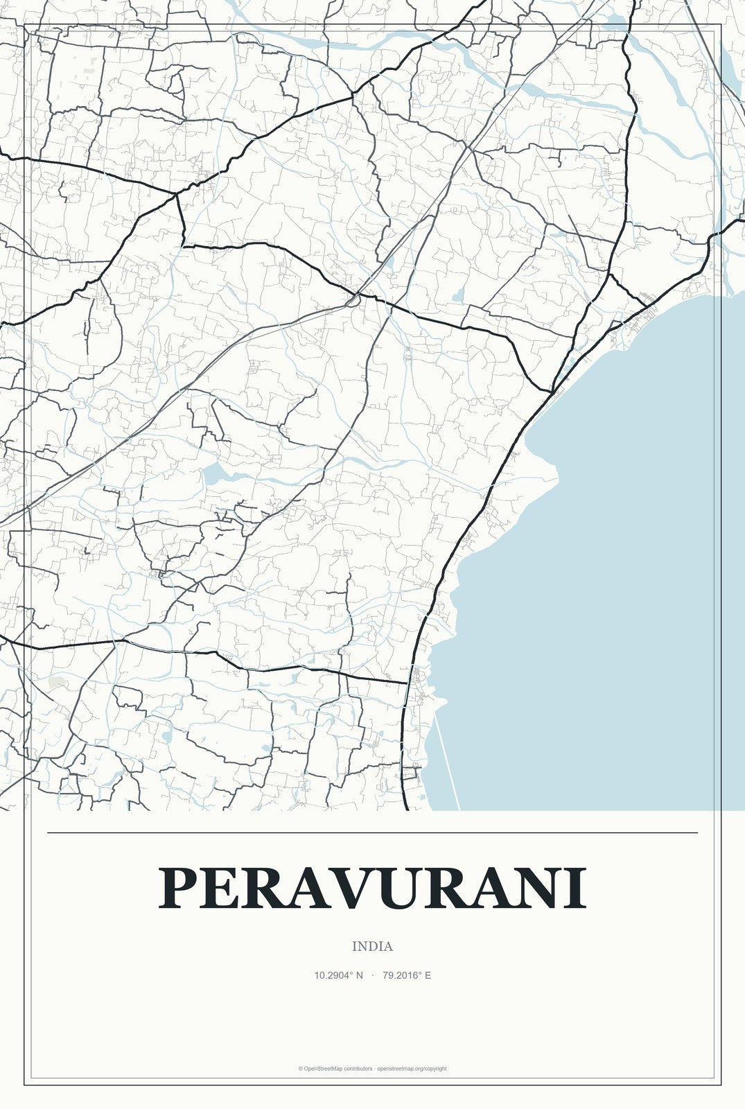 Peravurani, India City Map Aluminum Sign in Gallery Air style