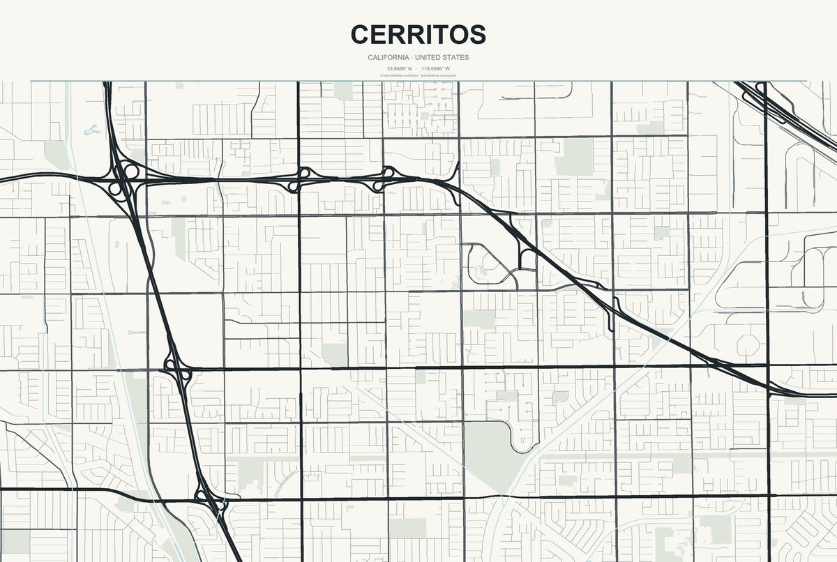 Cerritos, California City Map Aluminum Sign in Headline Atlas style