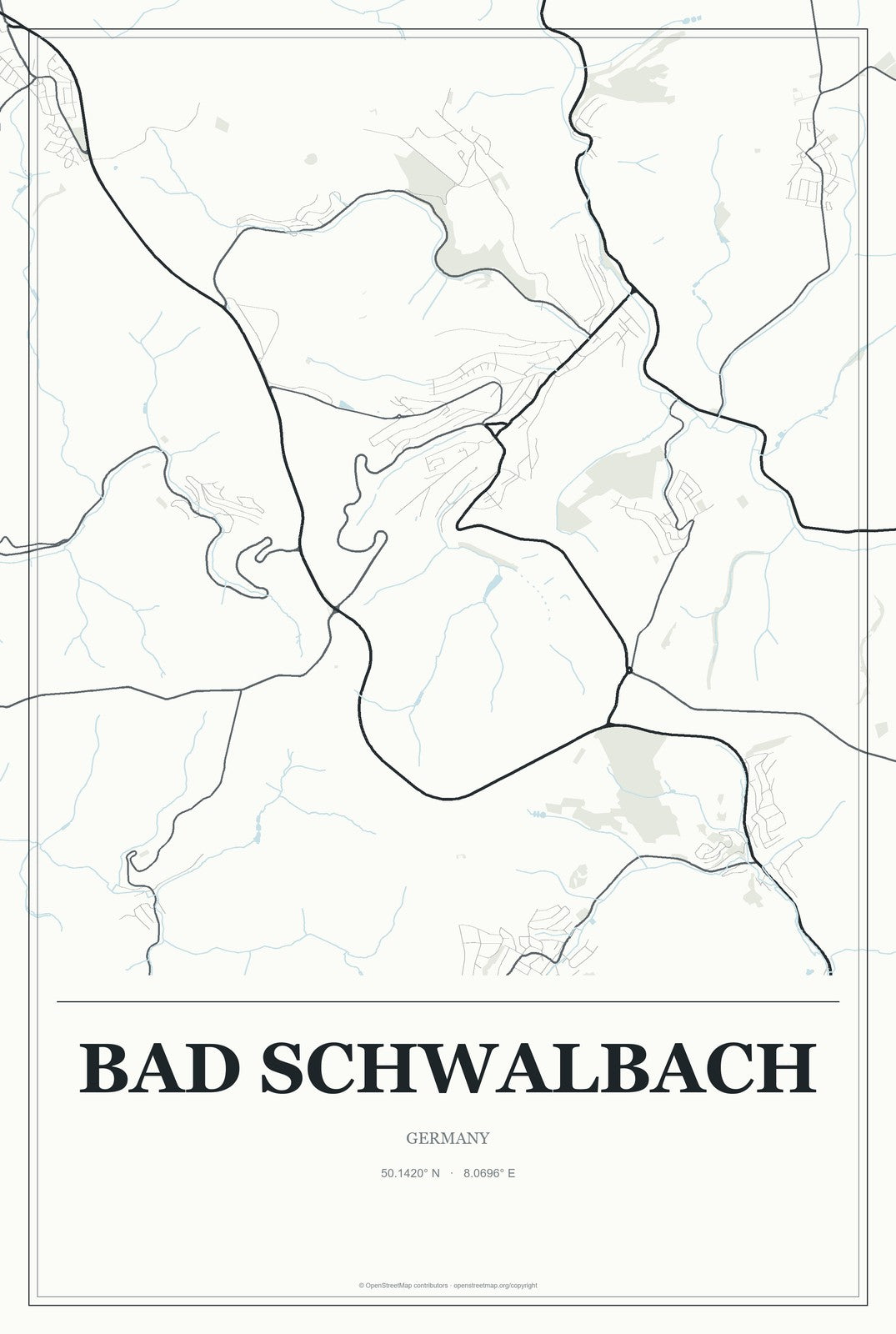 Bad Schwalbach, Germany City Map Aluminum Sign in Gallery Air style