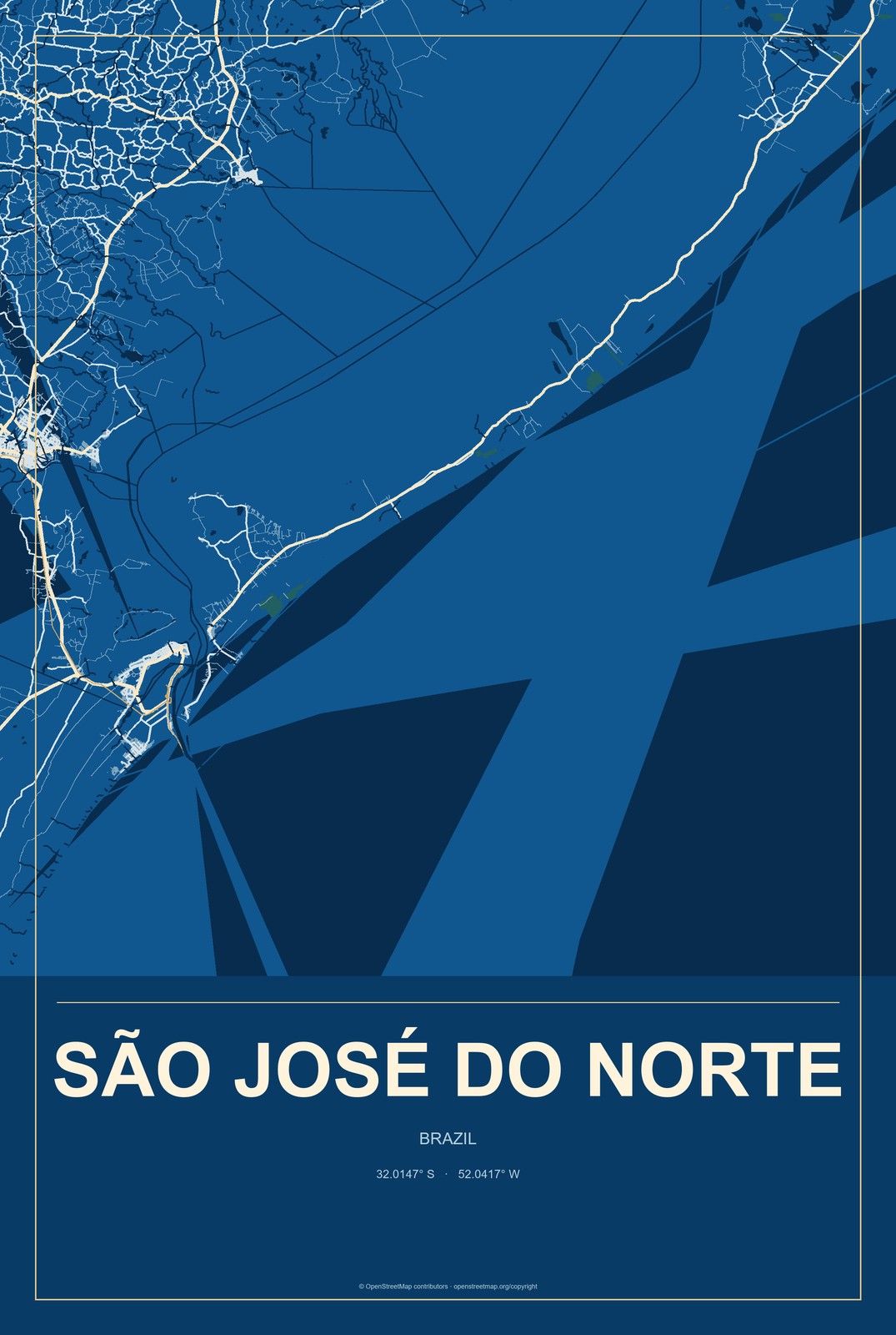 São José do Norte, Brazil City Map Aluminum Sign in Harbor Cobalt style