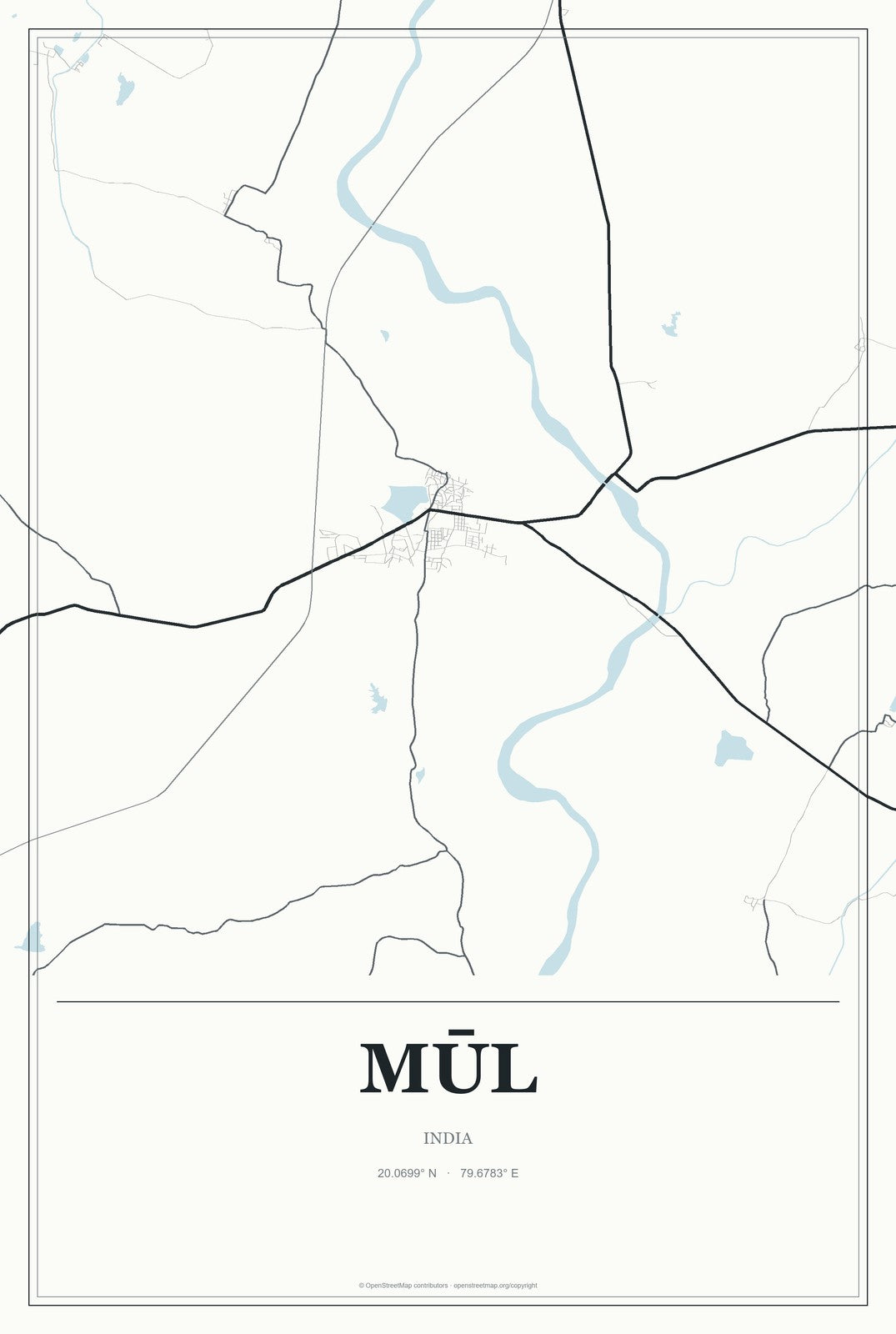 Mūl, India City Map Aluminum Sign in Gallery Air style