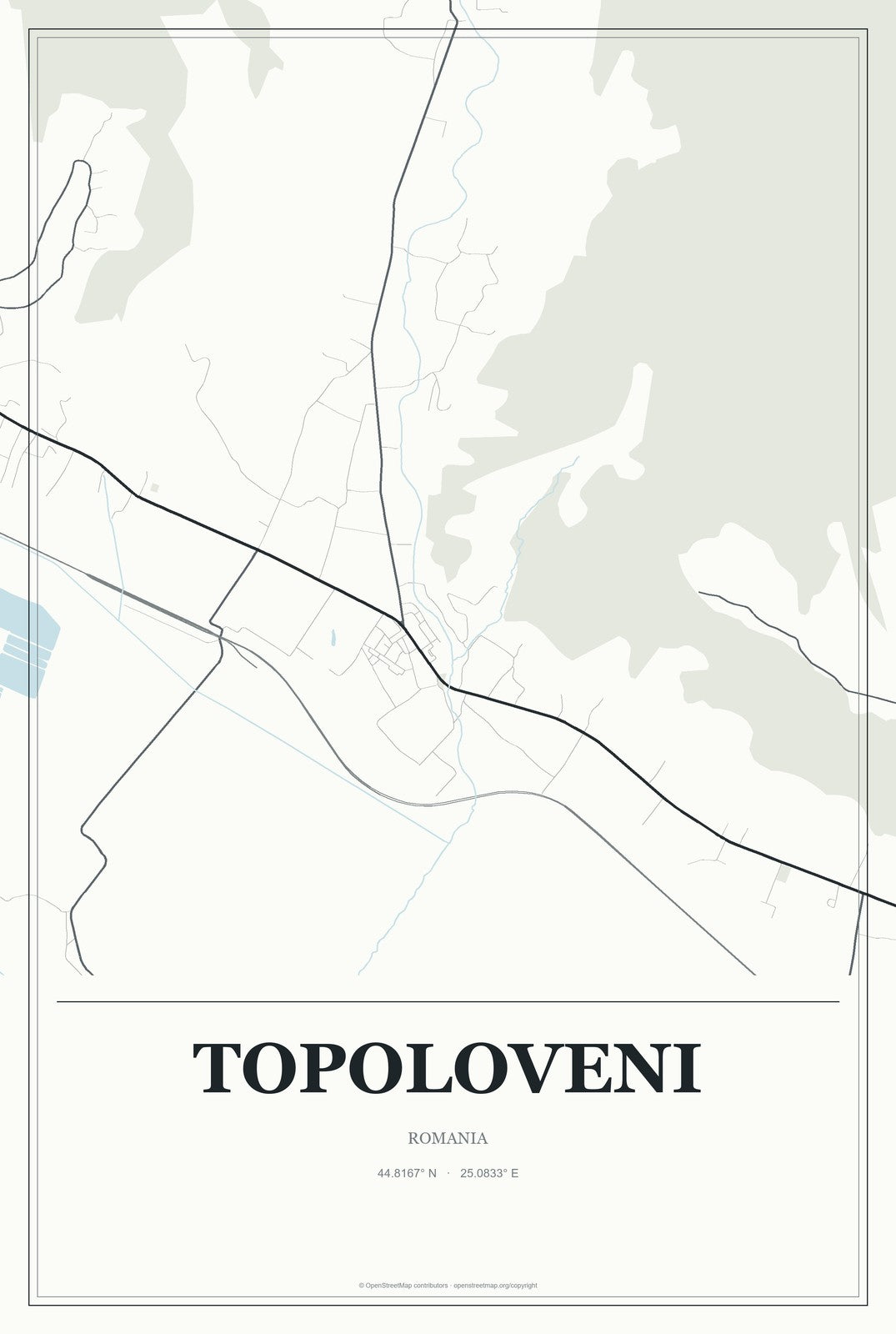 Topoloveni, Romania City Map Aluminum Sign in Gallery Air style