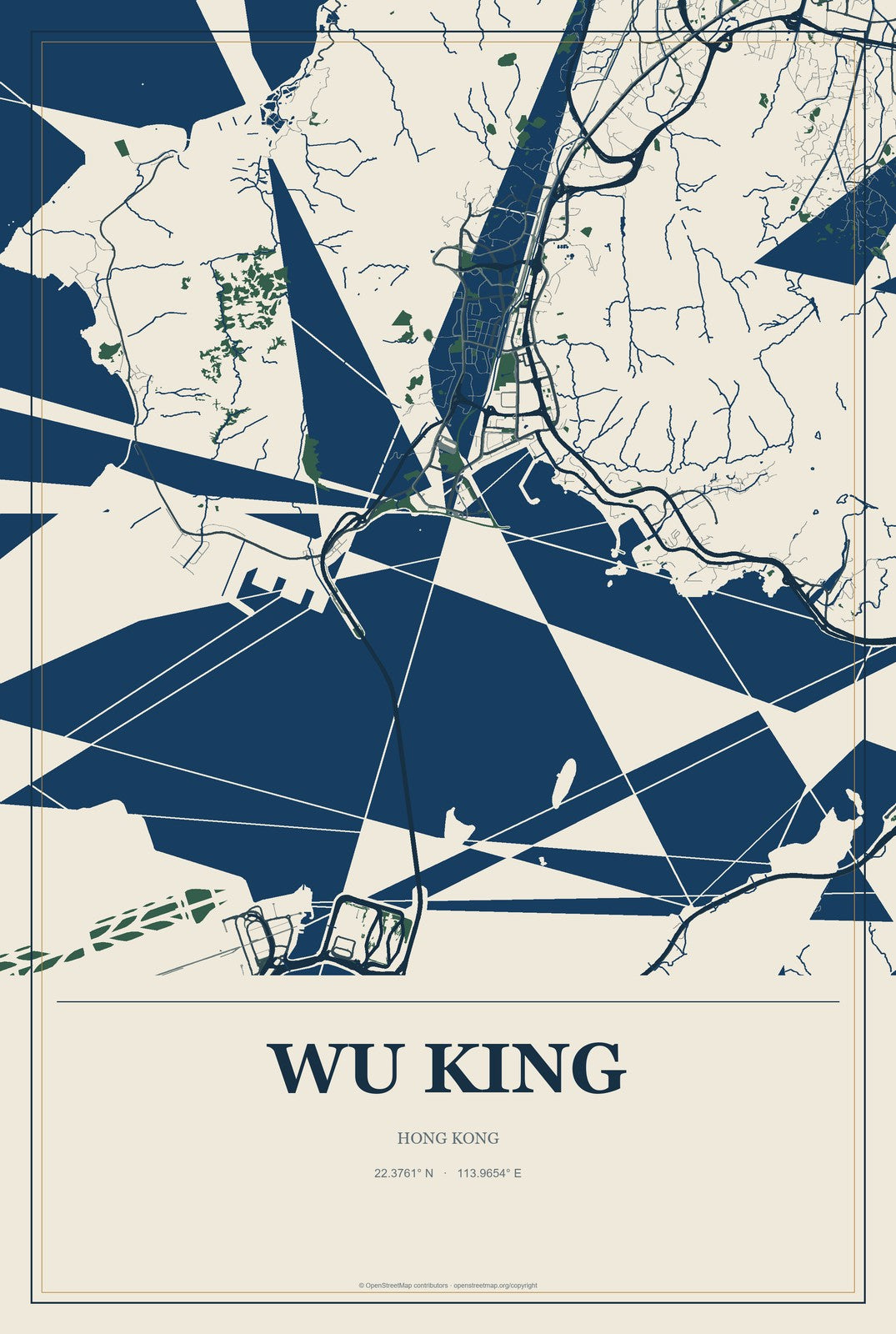 Wu King, Hong Kong City Map Aluminum Sign in Coastal Cutout style