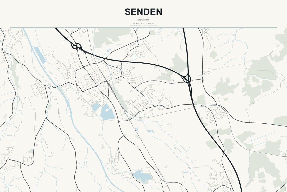 Senden, Bavaria, Germany City Map Aluminum Sign in Headline Atlas style