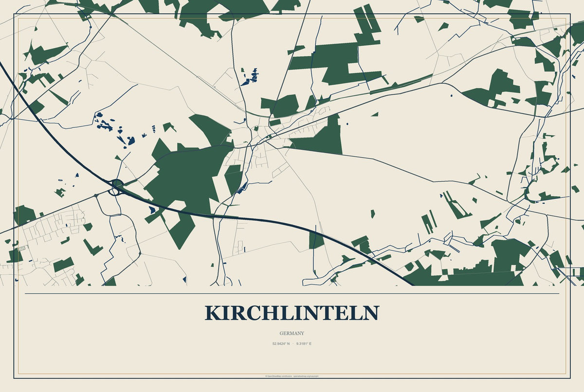 Kirchlinteln, Germany City Map Aluminum Sign in Coastal Cutout style