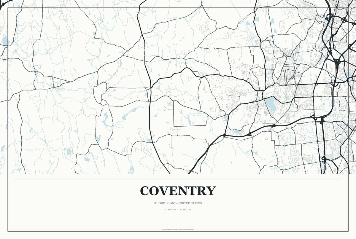 Coventry, Rhode Island City Map Aluminum Sign in Gallery Air style