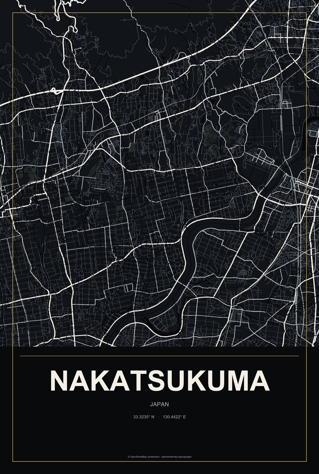 Nakatsukuma, Japan City Map Aluminum Sign in Metropolitan Noir style