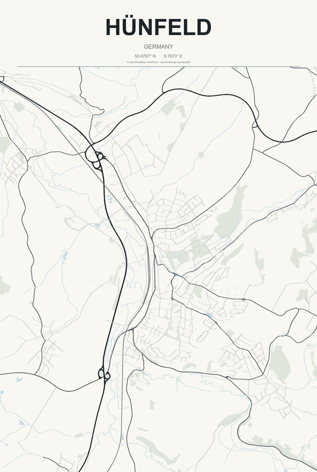 Hünfeld, Germany City Map Aluminum Sign in Headline Atlas style