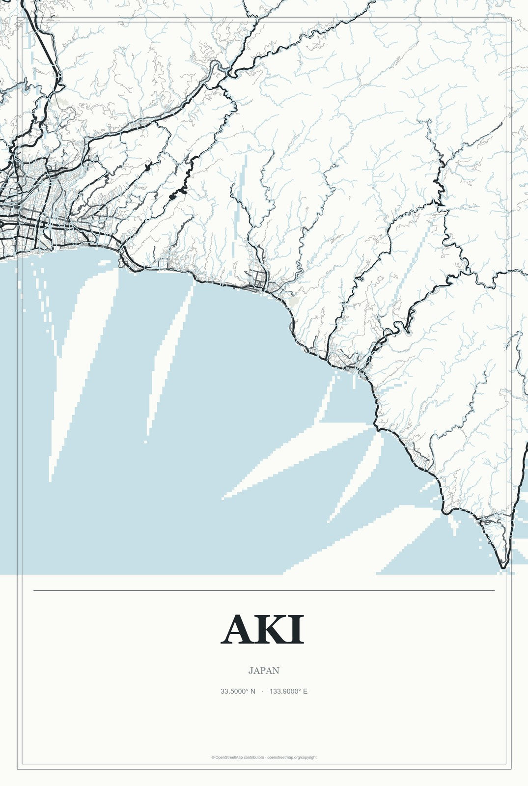 Aki, Japan City Map Aluminum Sign in Gallery Air style