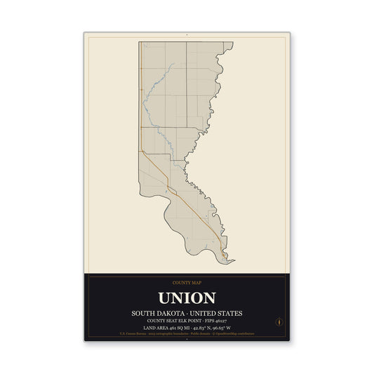 Union County, South Dakota Map Aluminum Sign in Museum Plaque style