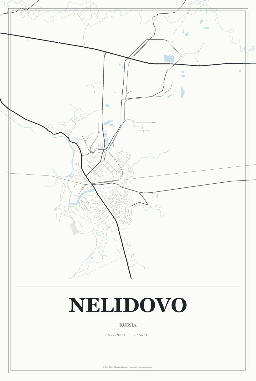 Nelidovo, Russia City Map Aluminum Sign in Gallery Air style