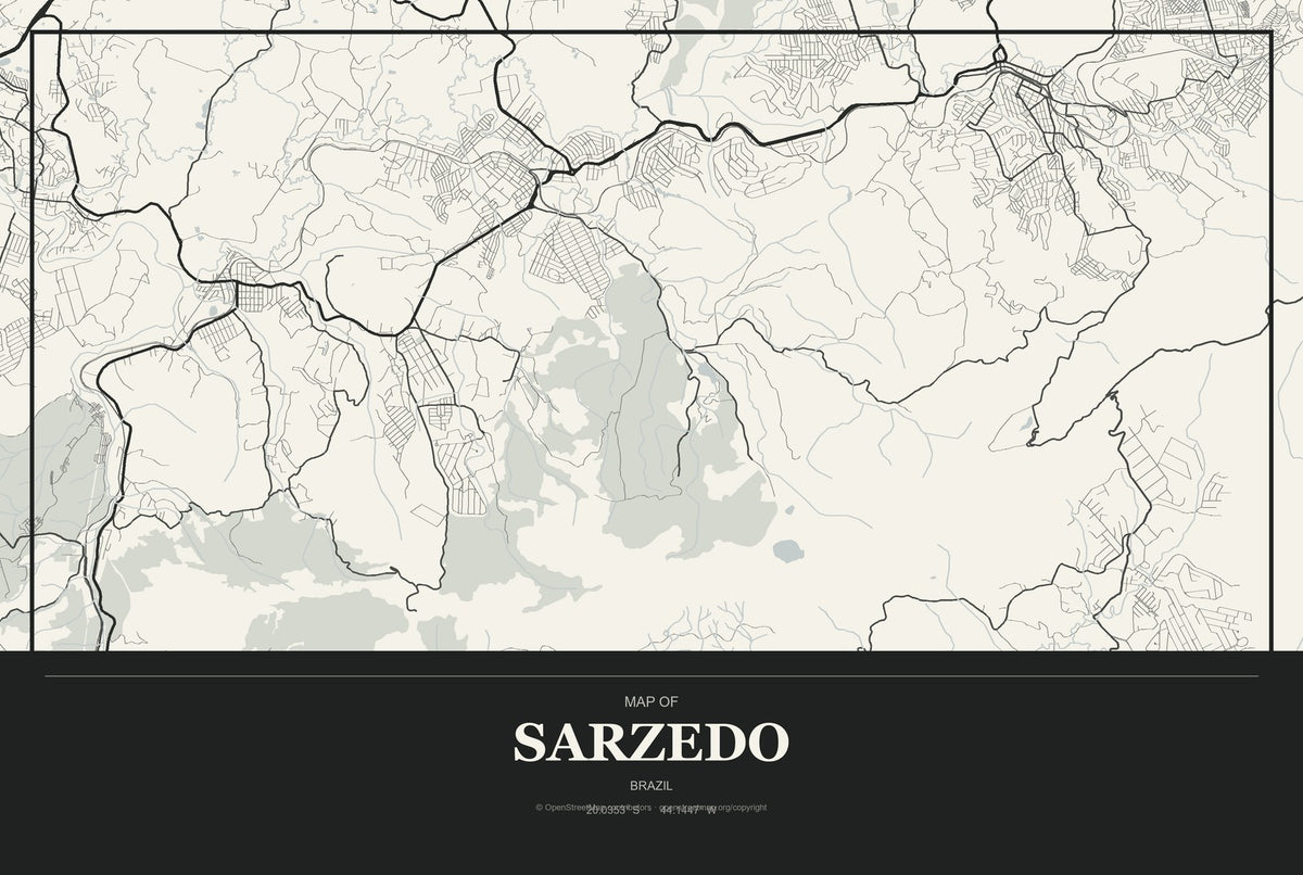Sarzedo, Brazil City Map Aluminum Sign in Museum Plaque style