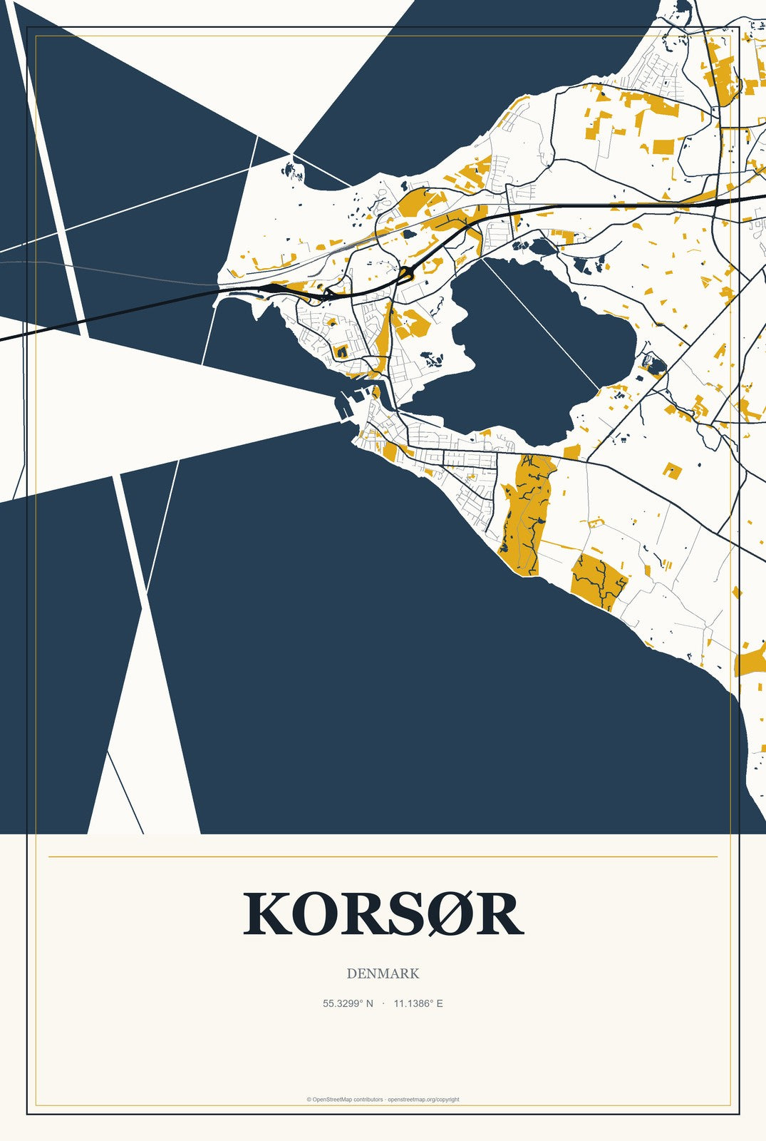 Korsør, Denmark City Map Aluminum Sign in Citrine Modern style
