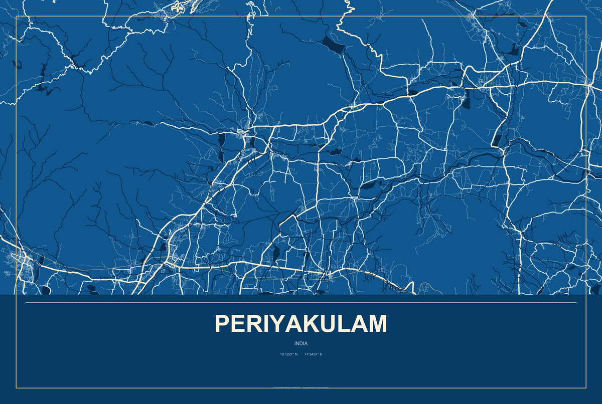 Periyakulam, India City Map Aluminum Sign in Harbor Cobalt style