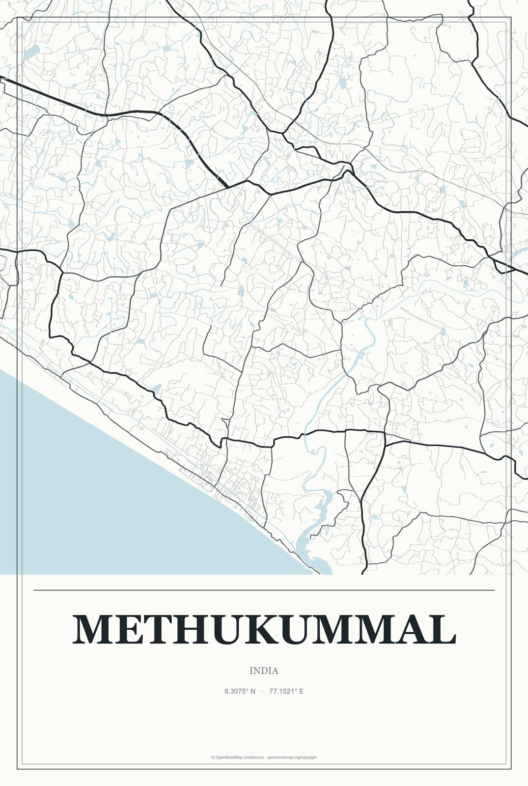 Methukummal, India City Map Aluminum Sign in Gallery Air style