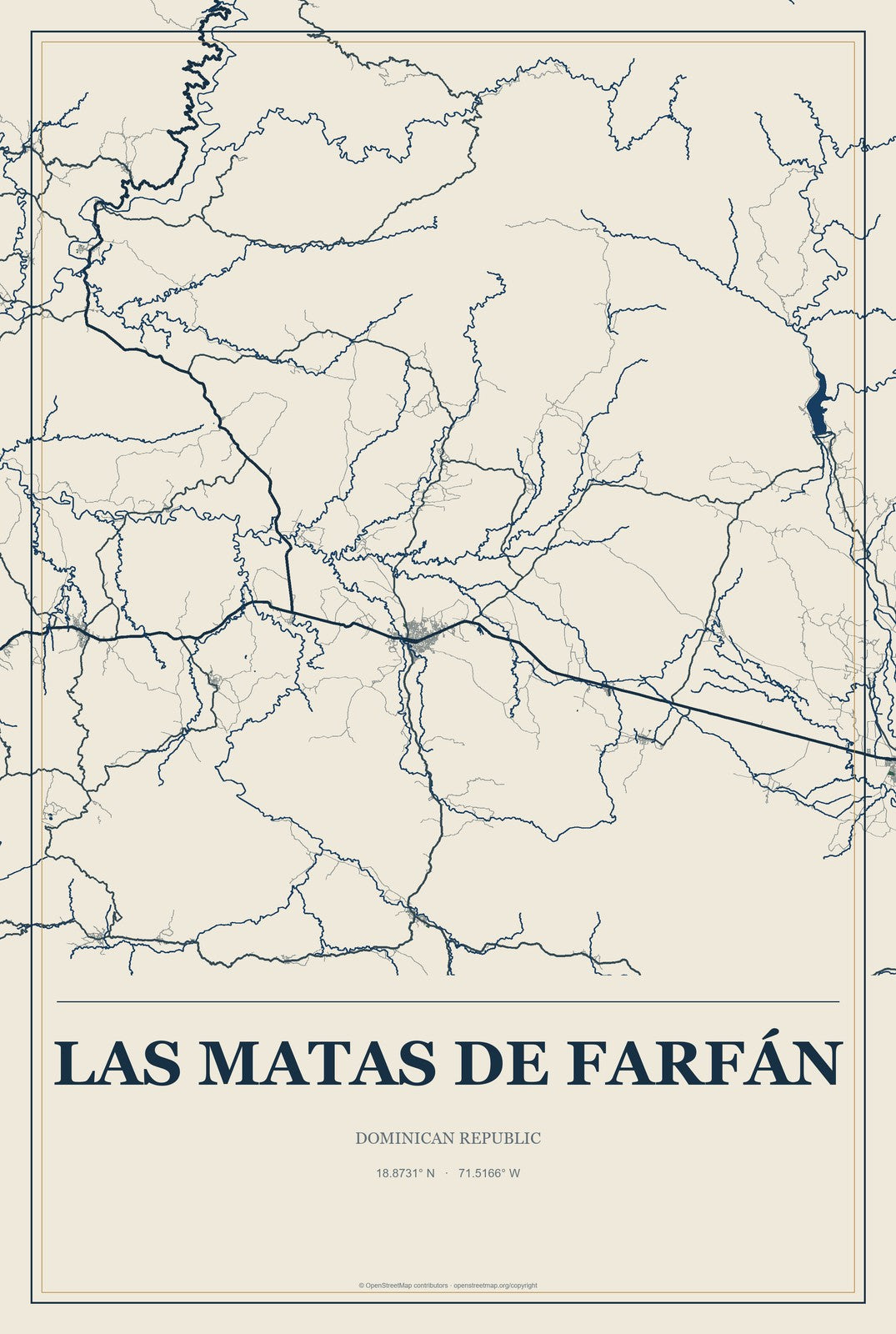 Las Matas de Farfán, Dominican Republic City Map Aluminum Sign in Coastal Cutout style