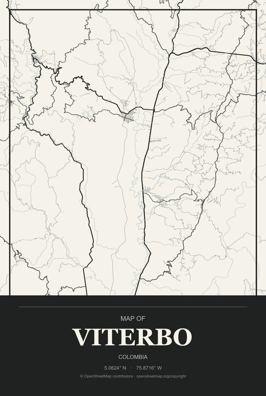 Viterbo, Colombia City Map Aluminum Sign in Museum Plaque style