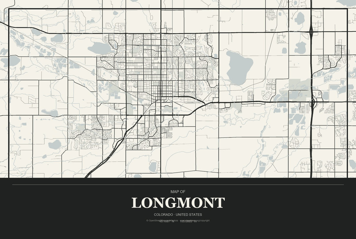 Longmont, Colorado City Map Aluminum Sign in Museum Plaque style