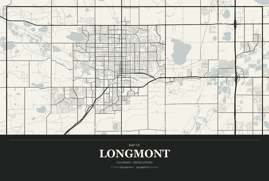 Longmont, Colorado City Map Aluminum Sign in Museum Plaque style