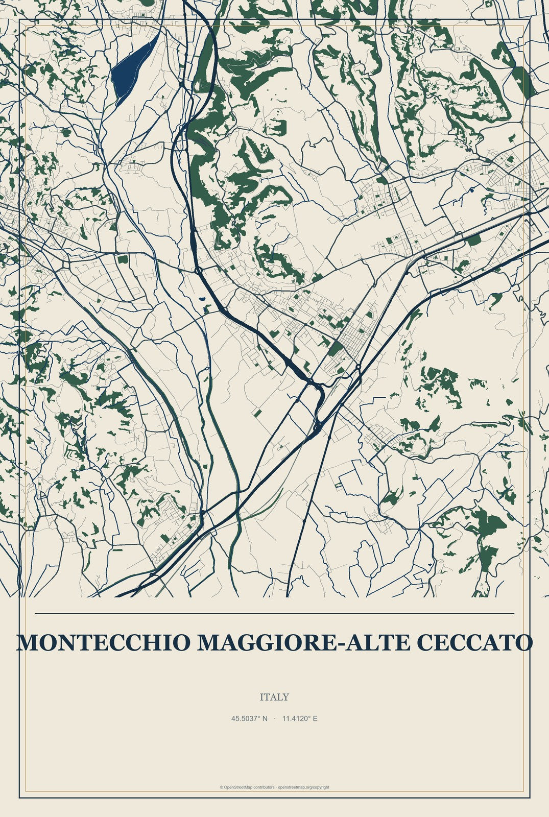 Montecchio Maggiore-Alte Ceccato, Italy City Map Aluminum Sign in Coastal Cutout style