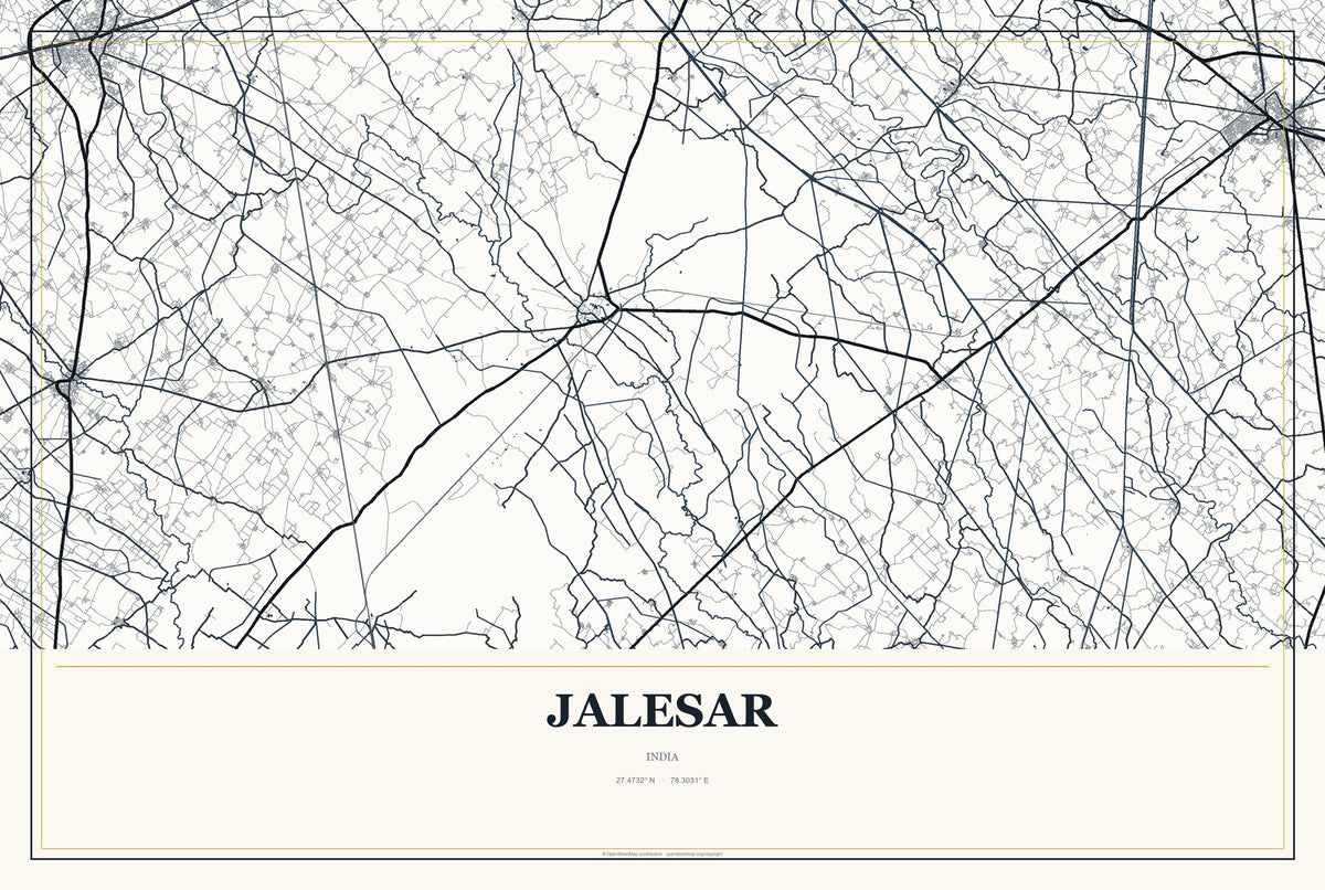 Jalesar, India City Map Aluminum Sign in Citrine Modern style