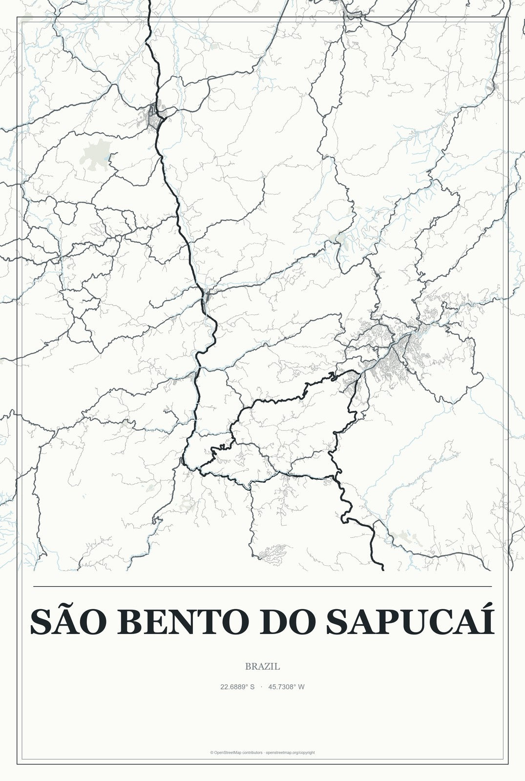 São Bento do Sapucaí, Brazil City Map Aluminum Sign in Gallery Air style