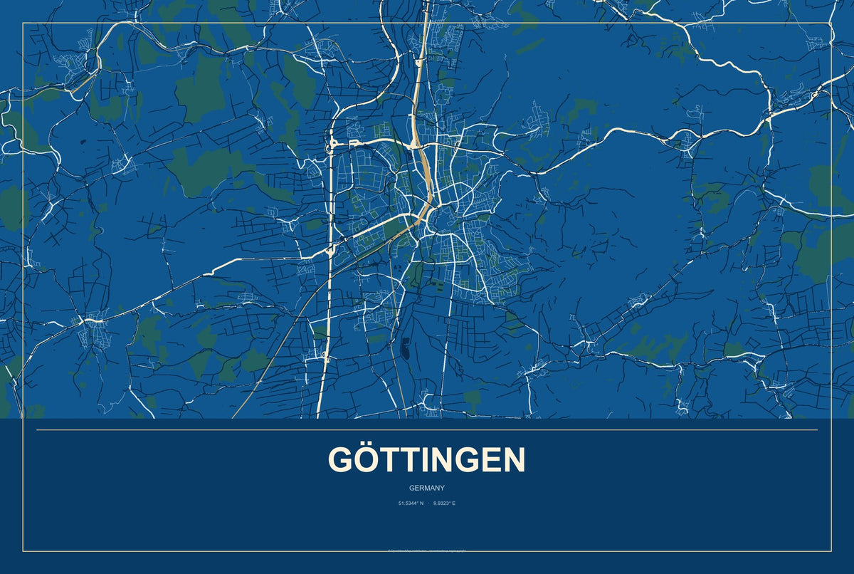 Göttingen, Germany City Map Aluminum Sign in Harbor Cobalt style