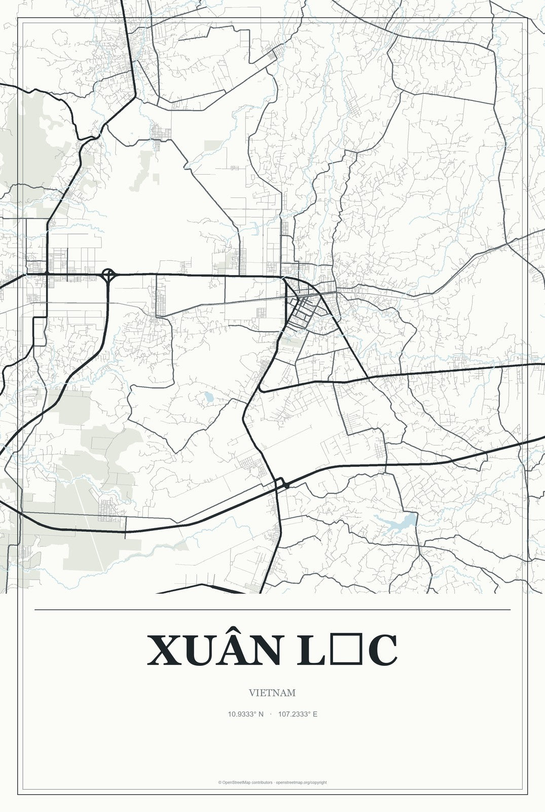 Xuân Lộc, Vietnam City Map Aluminum Sign in Gallery Air style