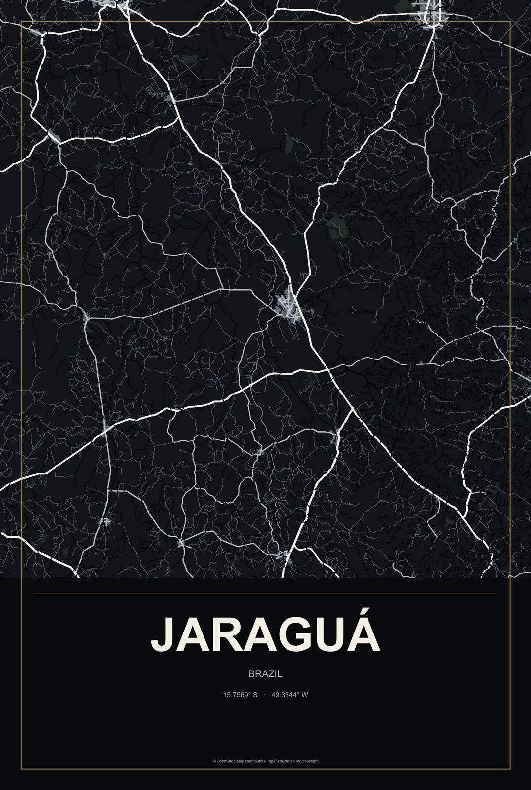Jaraguá, Brazil City Map Aluminum Sign in Metropolitan Noir style