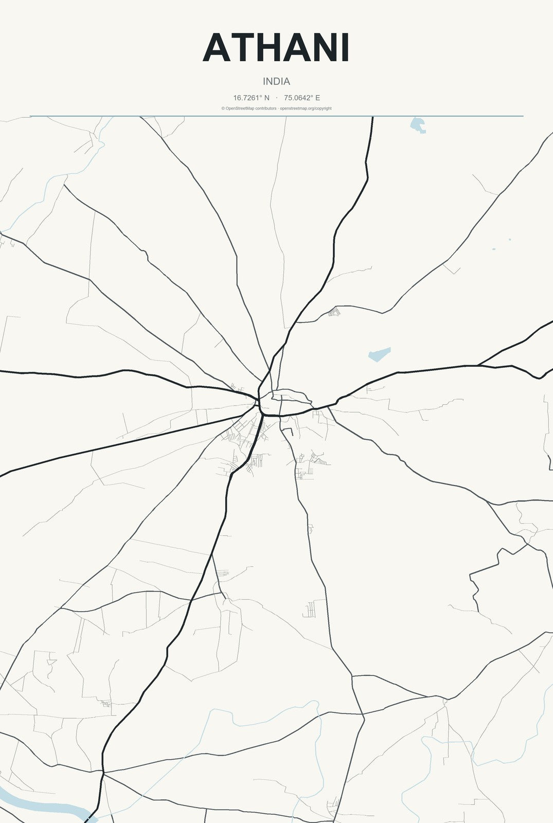 Athani, India City Map Aluminum Sign in Headline Atlas style