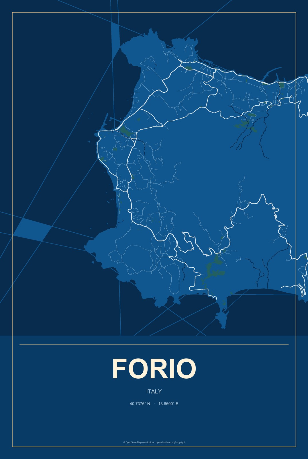 Forio, Italy City Map Aluminum Sign in Harbor Cobalt style