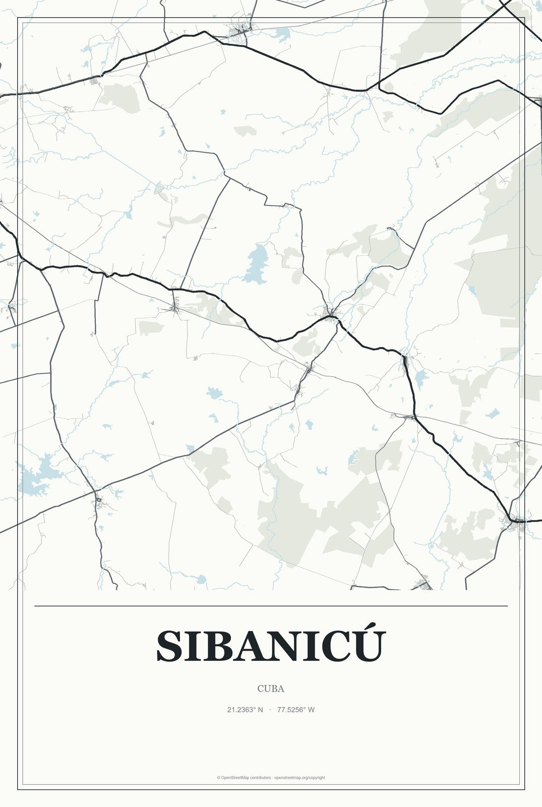 Sibanicú, Cuba City Map Aluminum Sign in Gallery Air style