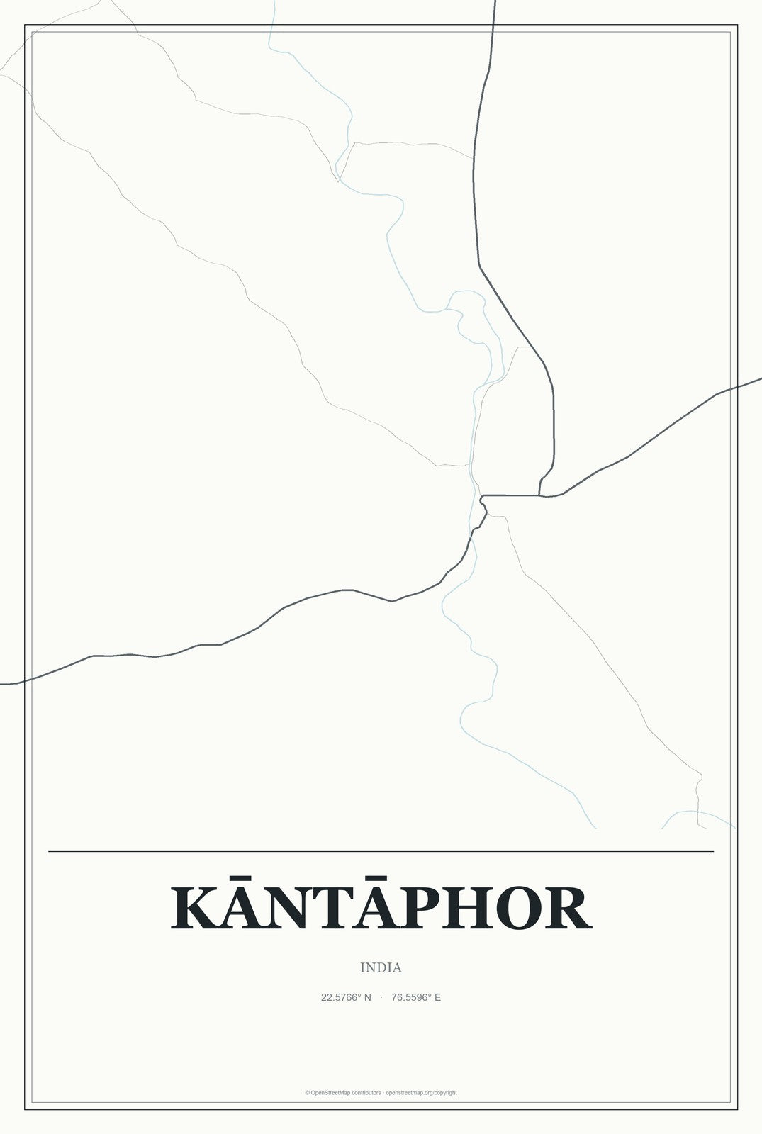 Kāntāphor, India City Map Aluminum Sign in Gallery Air style