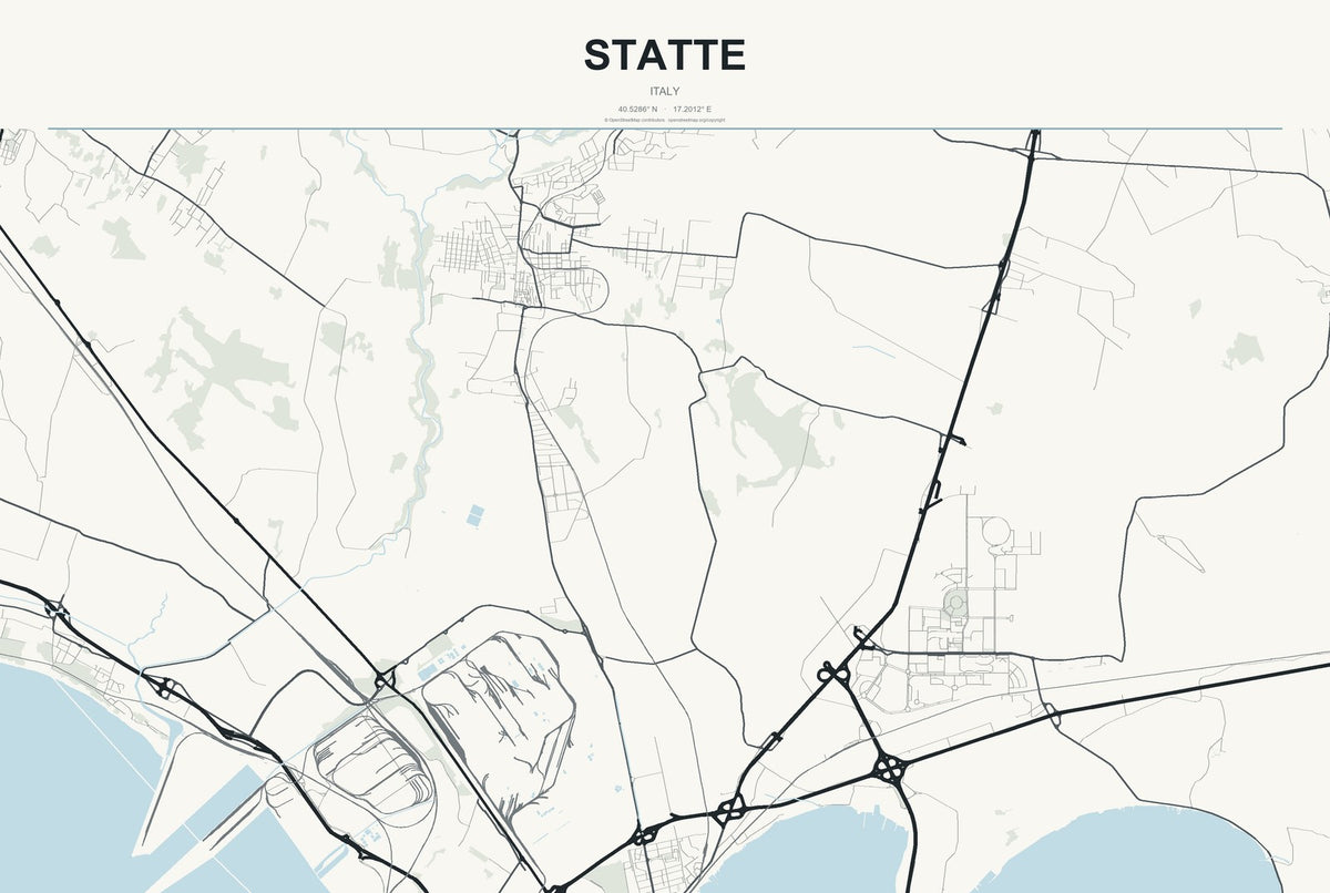 Statte, Italy City Map Aluminum Sign in Headline Atlas style